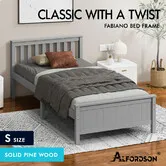 ALFORDSON Bed Frame Wooden Single Size Slatted Headboard Timber Grey FABIANO