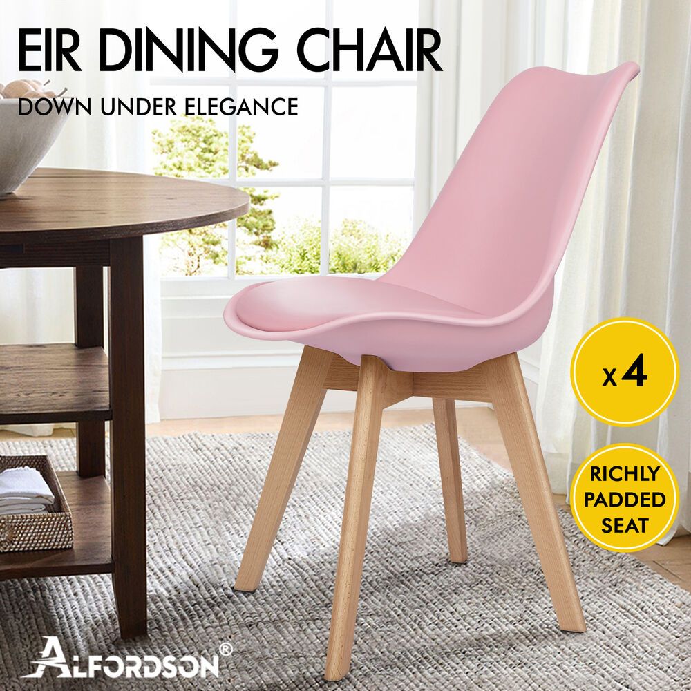 ALFORDSON 4x Dining Chairs Padding Retro PU Leather Kitchen Lounge Wooden Pink