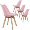 ALFORDSON 4x Dining Chairs Padding Retro PU Leather Kitchen Lounge Wooden Pink