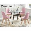 ALFORDSON 4x Dining Chairs Padding Retro PU Leather Kitchen Lounge Wooden Pink