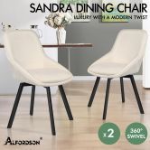 ALFORDSON 2x Dining Chairs Accent Kitchen Swivel Lounge Padded Seat Velvet Beige