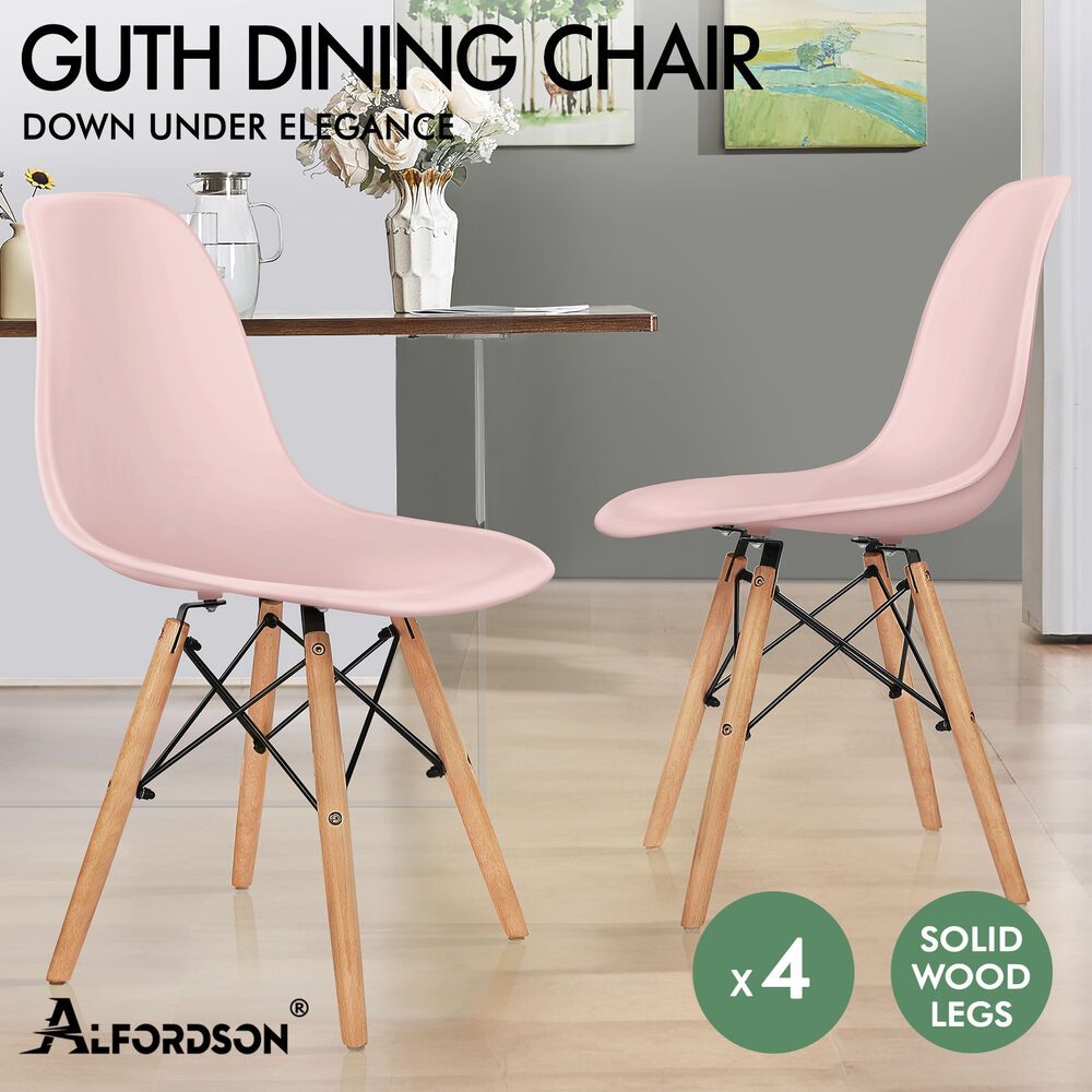 ALFORDSON 4x Dining Chairs Retro Steel Kitchen Lounge Cafe Solid Wood Pink