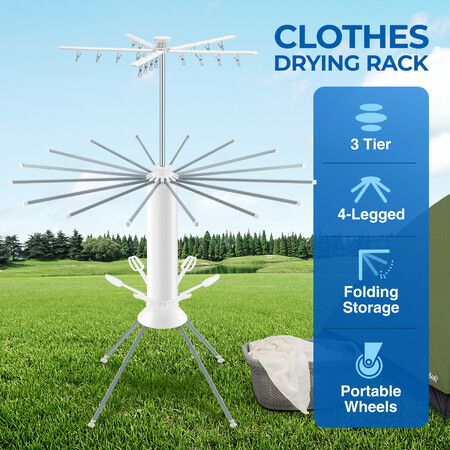 IMountek Large 3-Tier Laundry Drying Rack On Wheels - Heavy Duty, Foldable, Portable Clothes Dryer Stand For Indoor/Outdoor