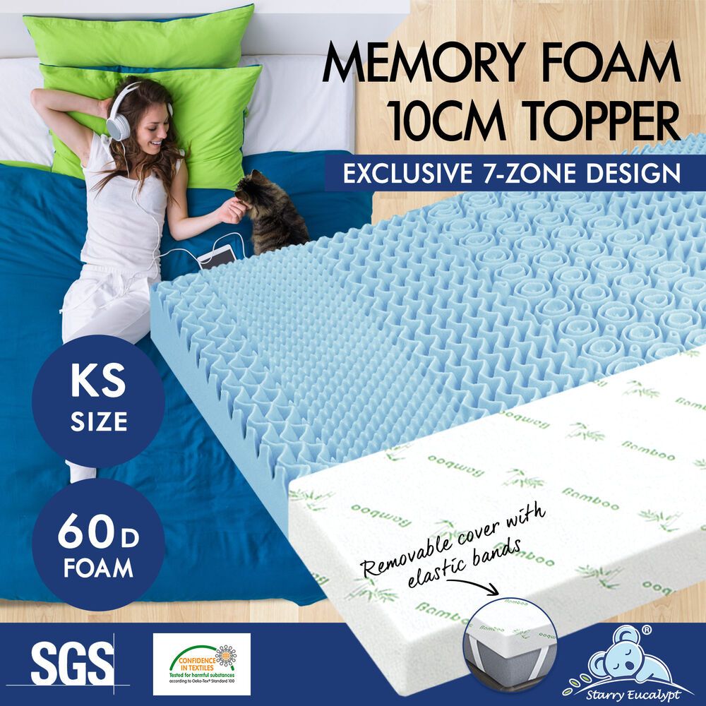 STARRY EUCALYPT Memory Foam Mattress Topper 7-Zone Cool Gel Bamboo 10cm KS