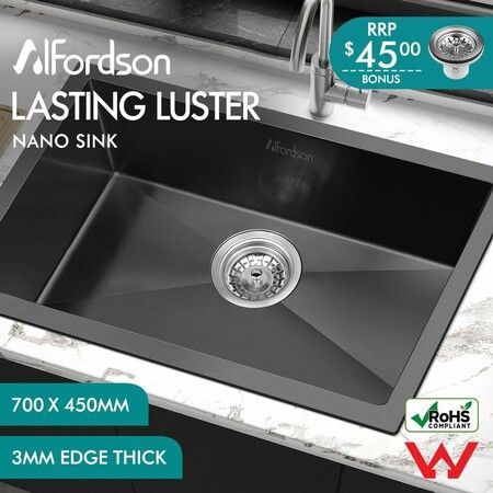 ALFORDSON Kitchen Sink Stainless Steel Drop in Flush Under Mount 700X450MM Black