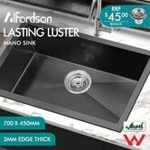 ALFORDSON Kitchen Sink Stainless Steel Drop in Flush Under Mount 700X450MM Black
