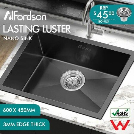ALFORDSON Kitchen Sink Stainless Steel Drop in Flush Under Mount 600X450MM Black