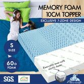 STARRY EUCALYPT Memory Foam Mattress Topper 7-Zone Cool Gel Bamboo 10cm Single