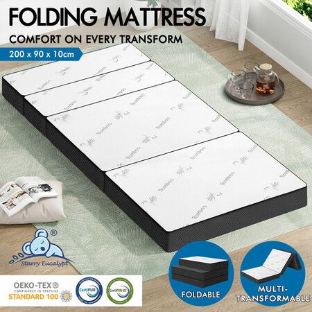 STARRY EUCALYPT Folding Mattress Mesh Bamboo Fabric Foldable Lounge King Single