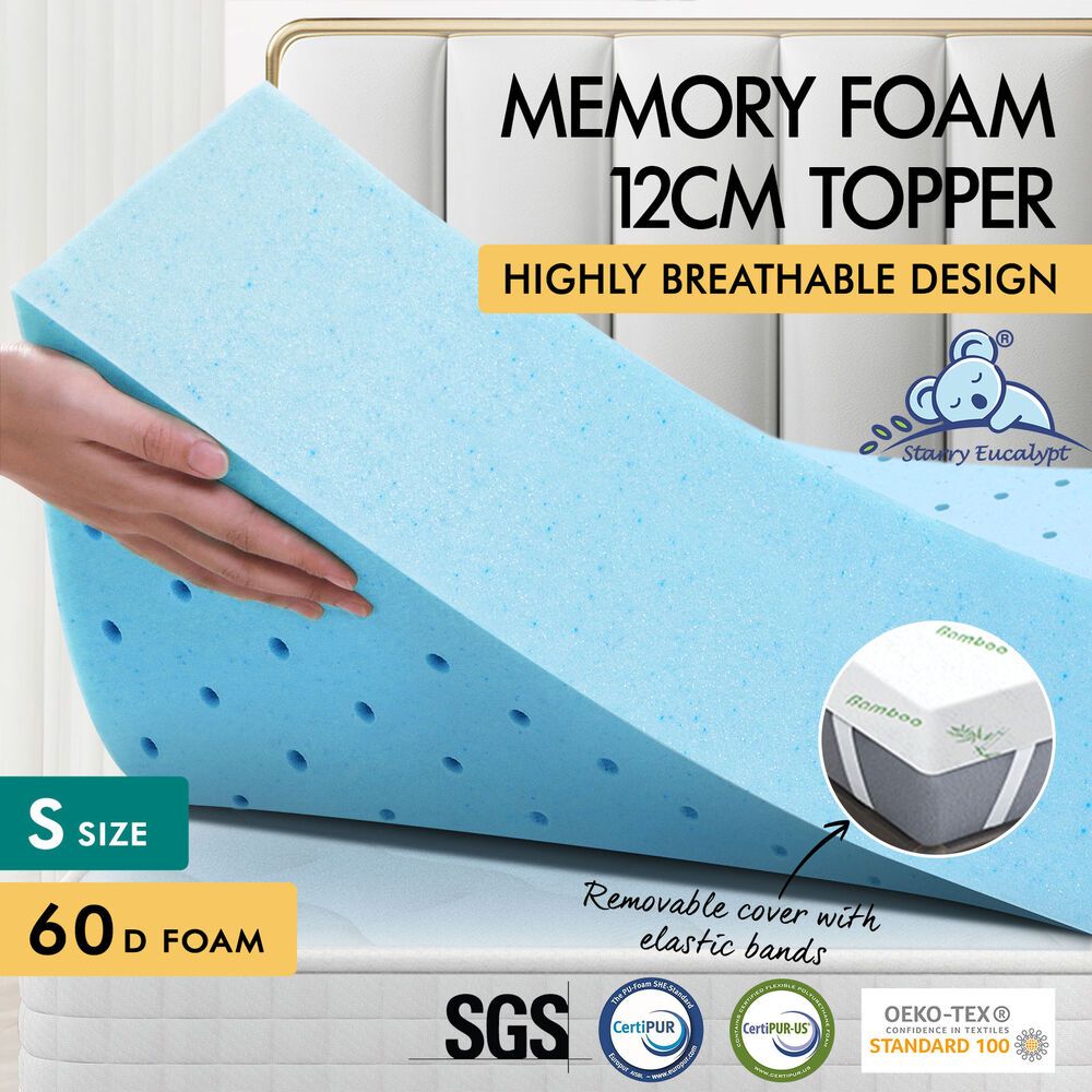 STARRY EUCALYPT Memory Foam Mattress Topper Ventilated Gel Bamboo 12cm Single