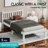 ALFORDSON Bed Frame Wooden Single Size Solid Pine Timber Base White CAMBRIE