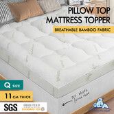 STARRY EUCALYPT Pillowtop Mattress Topper Bamboo Fibre Underlay Pad 11cm Queen
