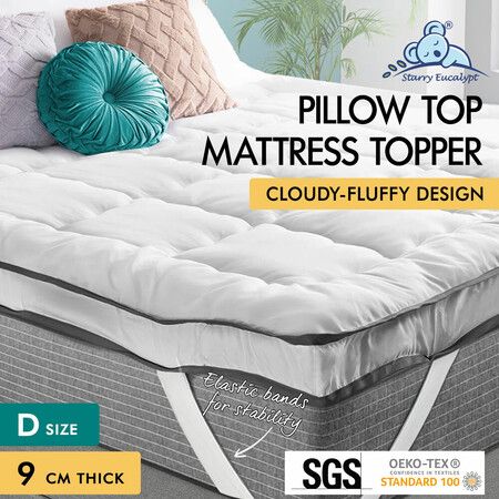 STARRY EUCALYPT Pillowtop Mattress Topper Luxury Bedding Mat Cover 9cm Double