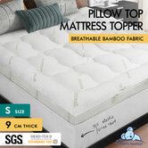 STARRY EUCALYPT Pillowtop Mattress Topper Bamboo Fibre Underlay Pad 9cm Single