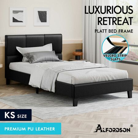 ALFORDSON Bed Frame King Single Wooden Platform Mattress Base Leather Black