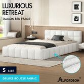 ALFORDSON Bed Frame Single Size Tufted Headboard Foundation White Boucle TALMON