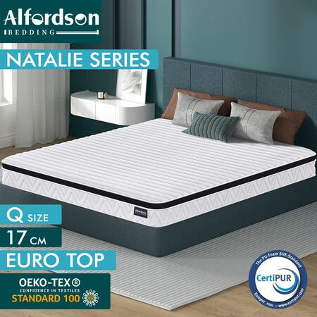 ALFORDSON Mattress 17CM Queen Bed Euro Top Spring Foam Bedding Medium Firm