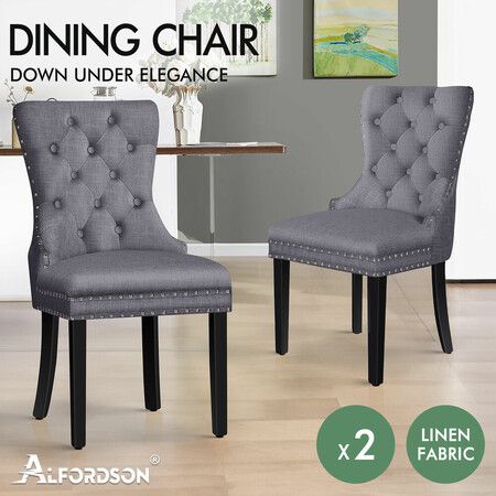ALFORDSON 2x Dining Chairs Kitchen Lounge Padded Diamond Tufted Fabric Grey