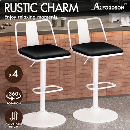 ALFORDSON 4x Bar Stools Gas Lift Leather Bar Chairs Kitchen Swivel Black White