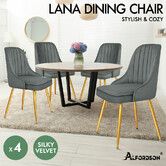 ALFORDSON 4x Dining Chairs Kitchen Accent Lounge Padded Tufted Seat Velvet Grey