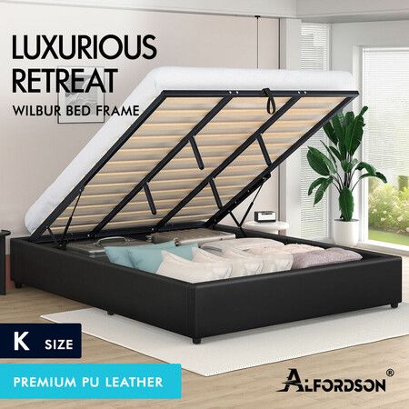 ALFORDSON Bed Frame King Size Gas Lift Storage Mattress Base Black WILBUR