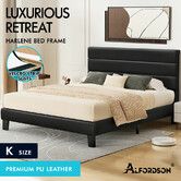 ALFORDSON Bed Frame King Size Upholstered Platform Black Leather HARLENE