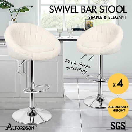 ALFORDSON 4x Bar Stools Gas Lift Sherpa Bar Chairs Kitchen Swivel Susan BEIGE