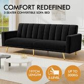 ALFORDSON Sofa Bed Futon Couch Lounge 3 Seater Convertible Velvet Black