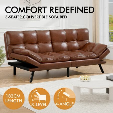 ALFORDSON Sofa Bed Recliner Lounge Futon Couch 3 Seater Convertible Leather Brown