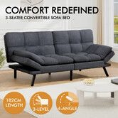 ALFORDSON Sofa Bed Recliner Lounge Futon Couch 3 Seater Convertible Fabric Grey