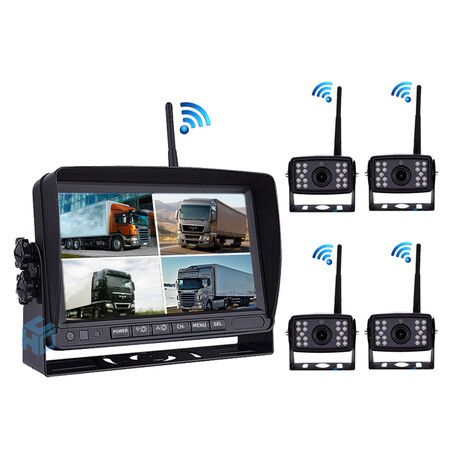 7 Inch Wireless Backup Camera System Split with 4 WIFI Solar Cameras for RV, Truck, Trailer, Van