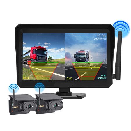 10.1 Inch HD 1080P Wireless Backup Camera System Split with 2 WIFI Solar Cameras for RV, Truck, Trailer, Van