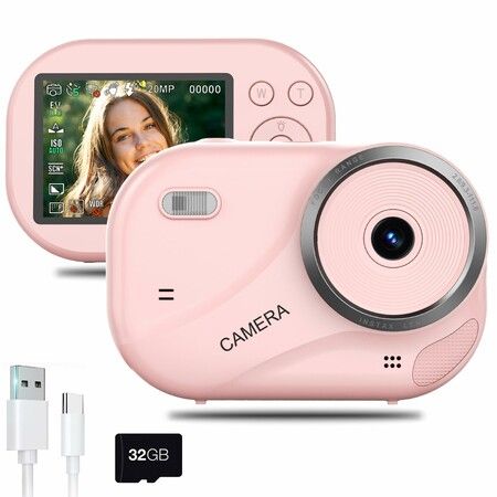 Digital Camera for Teens,48MP Autofocus Point Shoot Anti-Shake Camera with 16X Zoom 4K UHD Video Camera 32GB Card Portable Compact Vlogging Camera-Pink