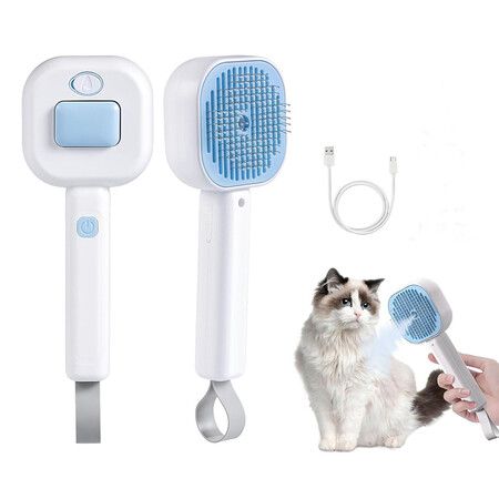 Steam Brush for Cats,3 in 1 Steamy Pet Mist Massage Brush for Shedding for Indoor Dogs and Cats,Pet Grooming Removal Comb,Blue