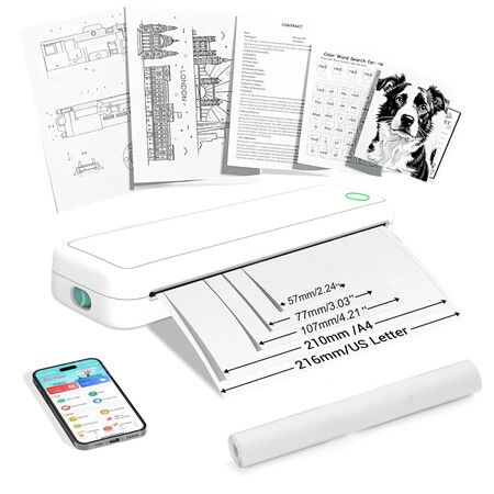 A4 Portable Thermal Printer Inkless Bluetooth A4 Mobile Travel Printer Label Maker with Printing Paper Document