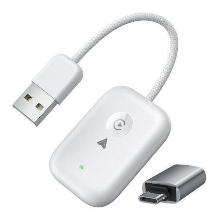 2 in 1 Wireless CarPlay Adapter iOS Android Auto USB, Type-C Dual Ports Wired to Wireless CarPlay Adapter(White)