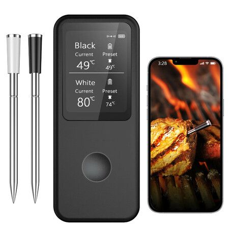 Wireless Meat Thermometer Grill Bluetooth with Double Probe,App Control,IP67 Waterproof,Roasting Thermometer for Grill Oven,Rotisserie