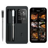 Wireless Digital Meat Thermometer with 2 Upgraded Waterproof Probes,Bluetooth BBQ Thermometer with LCD Display for Grill Oven Smoker