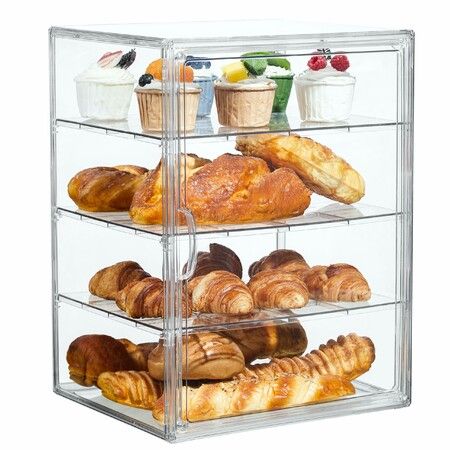 1 Pc Cake Display Case,Bread Bin For Kitchen Countertop,4-Tier Adjustable Clear Bread Storage With Magnetic Door For Bakery And Pastry Shop