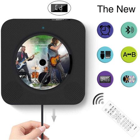 Portable CD Player with Bluetooth, Wall Mountable CD Players Music Player Home Audio with Remote Control FM Radio, Black