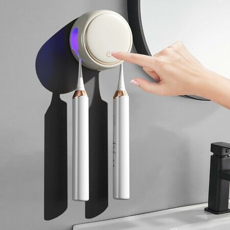 Toothbrush Holders Rechargeablefor Bathrooms Wall Mounted Toothbrush Organizer with 2 Brush Slots Smart Drying Toothbrush Cleaner(White)