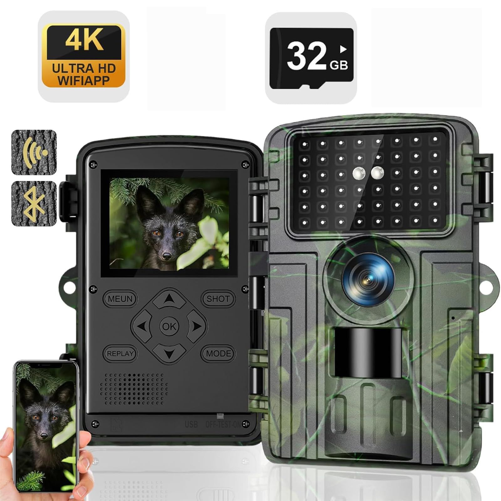 4K 60MP Trail Camera – WiFi Bluetooth, No-Glow Night Vision, IP66 Waterproof