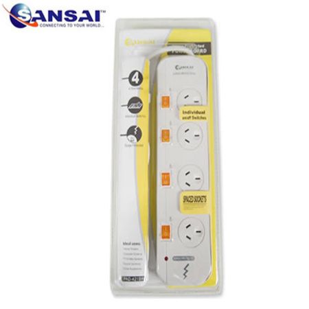 Sansai 4 Way High Protection 4 Outlet Power Board with Surge Protection