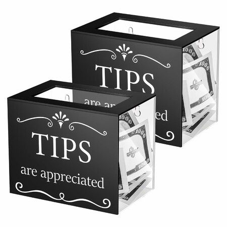 2 Pcs Acrylic Tips Jar Donation Tip Bucket Collection Money Storage Container Suggestion Box Raffle Cash Box (Black)