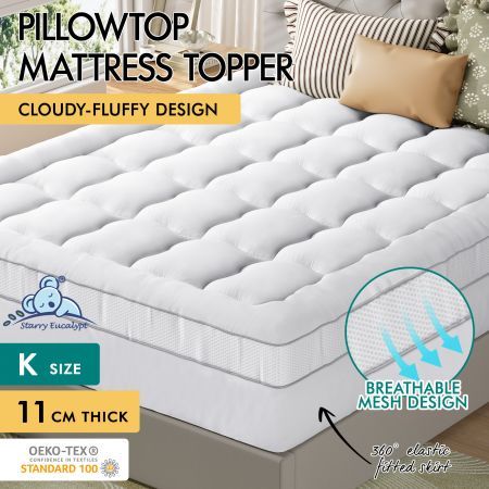 STARRY EUCALYPT Mattress Topper Pillowtop Mesh Bedding Mat Cover 11cm King