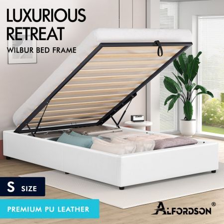 ALFORDSON Bed Frame Single Size Gas Lift Storage Mattress Base White WILBUR