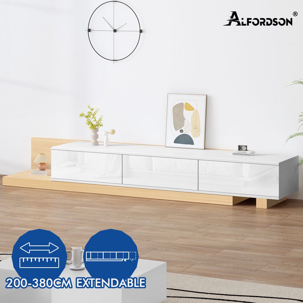 ALFORDSON 200-380cm TV Cabinet Entertainment Unit Extendable Stand Storage Shelf