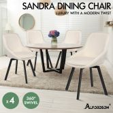 ALFORDSON 4x Dining Chairs Accent Kitchen Swivel Lounge Padded Seat Velvet Beige