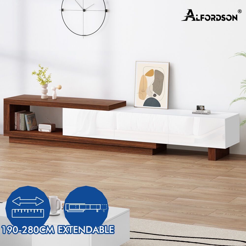 ALFORDSON Extendable Entertainment Unit TV Cabinet Stand 190-280cm Storage Gloss