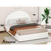 ALFORDSON Bed Frame Queen Size Gas Lift Base With Storage White Leather HOWELL